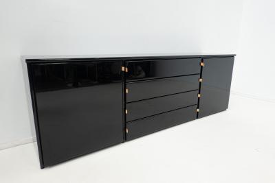 Mid Century Modern Sideboard in Black with Leather Handles