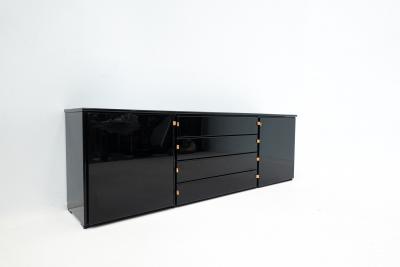 Mid Century Modern Sideboard in Black with Leather Handles