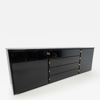 Mid Century Modern Sideboard in Black with Leather Handles