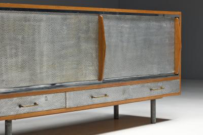 Mid Century Modern Sideboard with Hammered Metal Fa ade France 1960s