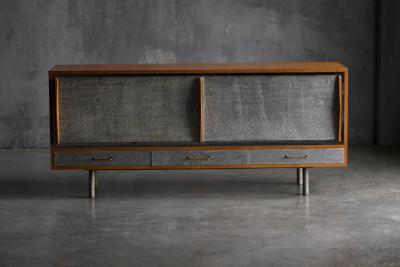 Mid Century Modern Sideboard with Hammered Metal Fa ade France 1960s