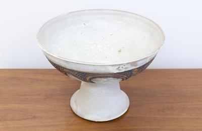 Mid Century Modern Signed Large Ceramic Footed Bowl Vase