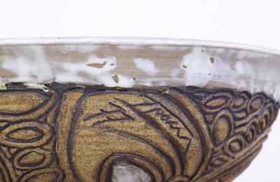 Mid Century Modern Signed Large Ceramic Footed Bowl Vase