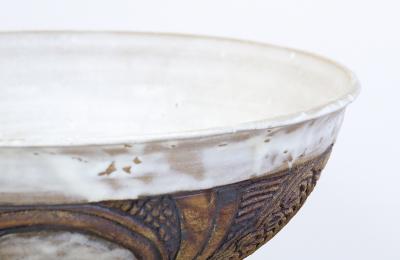Mid Century Modern Signed Large Ceramic Footed Bowl Vase