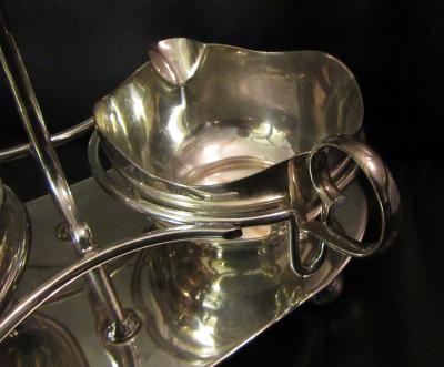 Mid Century Modern Silverplate Sugar and Creamer in Rack Holder EPNS