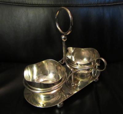 Mid Century Modern Silverplate Sugar and Creamer in Rack Holder EPNS