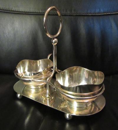 Mid Century Modern Silverplate Sugar and Creamer in Rack Holder EPNS