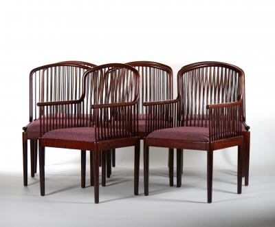 Mid Century Modern Slatted Back Straight Barrel Legs Dining Chair Set 8