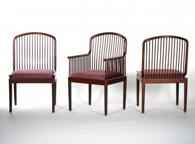 Mid Century Modern Slatted Back Straight Barrel Legs Dining Chair Set 8