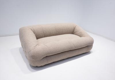 Mid Century Modern Sofa in Beige Boucle