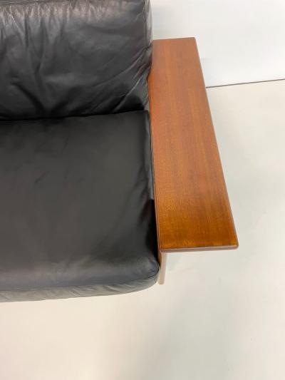 Mid Century Modern Sofa in Black Leather Wood