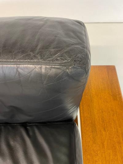 Mid Century Modern Sofa in Black Leather Wood