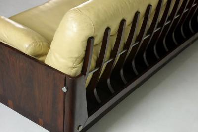 Mid Century Modern Sofa in Hardwood and Leather by Lineart M veis Brazil 1960s