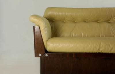 Mid Century Modern Sofa in Hardwood and Leather by Lineart M veis Brazil 1960s