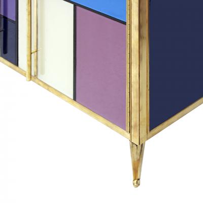 Mid Century Modern Solid Wood and Colored Glass Italian Pair of Sideboards