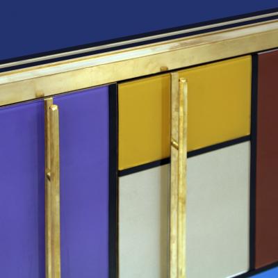 Mid Century Modern Solid Wood and Colored Glass Italian Pair of Sideboards