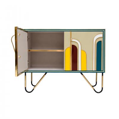 Mid Century Modern Solid Wood and Colored Glass Italian Sideboar