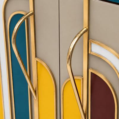 Mid Century Modern Solid Wood and Colored Glass Italian Sideboar