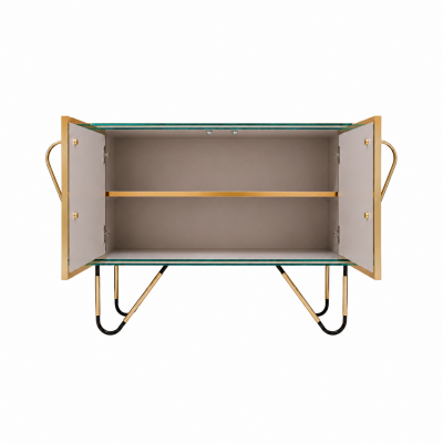 Mid Century Modern Solid Wood and Colored Glass Italian Sideboar