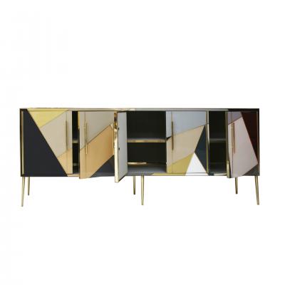Mid Century Modern Solid Wood and Colored Glass Italian Sideboard