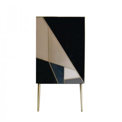 Mid Century Modern Solid Wood and Colored Glass Italian Sideboard