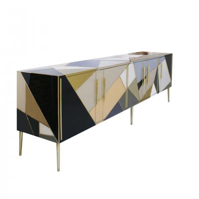 Mid Century Modern Solid Wood and Colored Glass Italian Sideboard