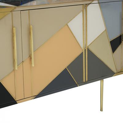 Mid Century Modern Solid Wood and Colored Glass Italian Sideboard