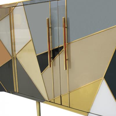Mid Century Modern Solid Wood and Colored Glass Italian Sideboard