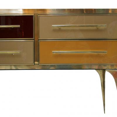 Mid Century Modern Solid Wood and Colored Glass Italian Sideboard