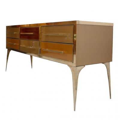 Mid Century Modern Solid Wood and Colored Glass Italian Sideboard