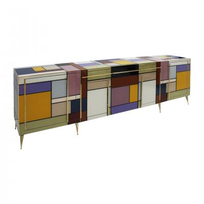 Mid Century Modern Solid Wood and Colored Glass Italian Sideboard