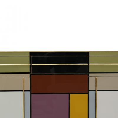 Mid Century Modern Solid Wood and Colored Glass Italian Sideboard