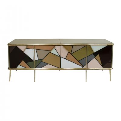 Mid Century Modern Solid Wood and Colored Glass Italian Sideboard