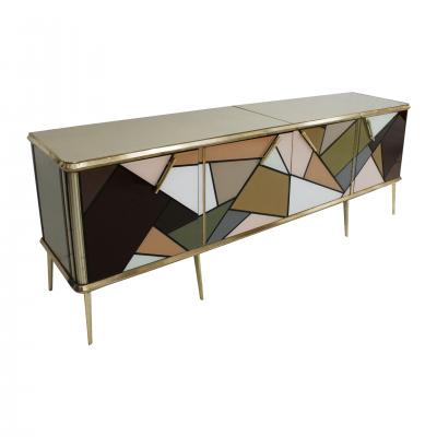Mid Century Modern Solid Wood and Colored Glass Italian Sideboard