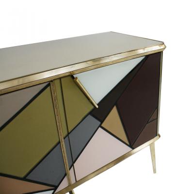 Mid Century Modern Solid Wood and Colored Glass Italian Sideboard