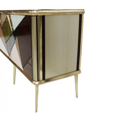 Mid Century Modern Solid Wood and Colored Glass Italian Sideboard