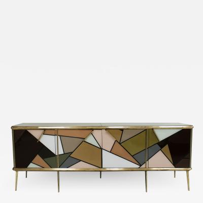 Mid Century Modern Solid Wood and Colored Glass Italian Sideboard