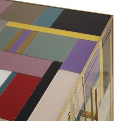 Mid Century Modern Solid Wood and Colored Glass Italian Sideboard