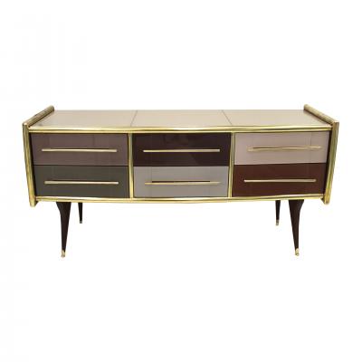 Mid Century Modern Solid Wood and Colored Glass Italian Sideboard