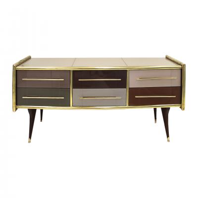 Mid Century Modern Solid Wood and Colored Glass Italian Sideboard