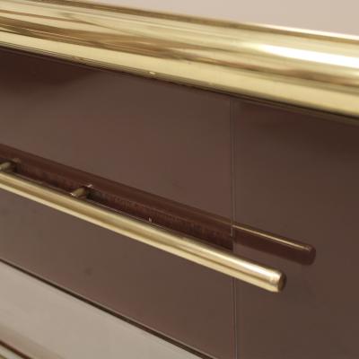 Mid Century Modern Solid Wood and Colored Glass Italian Sideboard