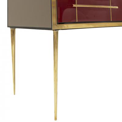 Mid Century Modern Solid Wood and Colored Glass Italian Sideboard