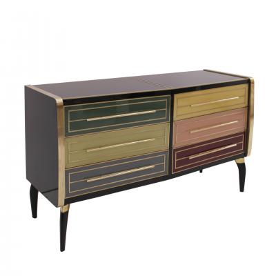 Mid Century Modern Solid Wood and Colored Glass Italian Sideboard