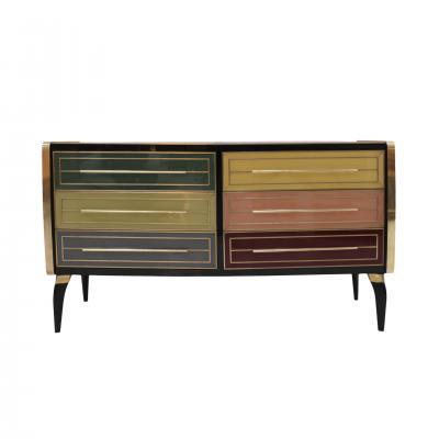 Mid Century Modern Solid Wood and Colored Glass Italian Sideboard