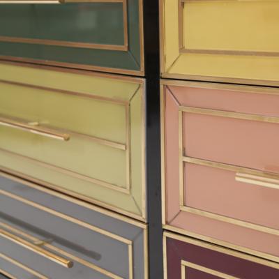 Mid Century Modern Solid Wood and Colored Glass Italian Sideboard