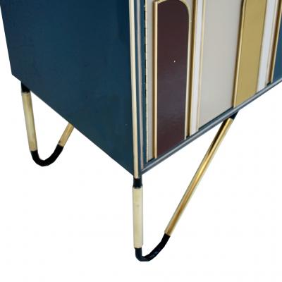 Mid Century Modern Solid Wood and Colored Glass Pair of Italian Sideboars