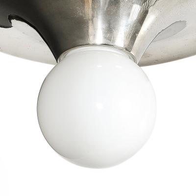 Mid Century Modern Spherical Chrome Flush Mount with Milk Glass Globe