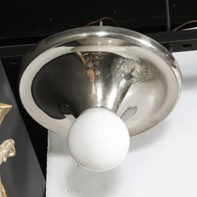 Mid Century Modern Spherical Chrome Flush Mount with Milk Glass Globe