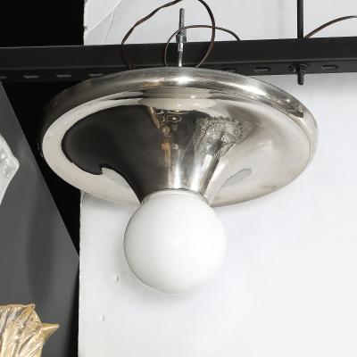 Mid Century Modern Spherical Chrome Flush Mount with Milk Glass Globe