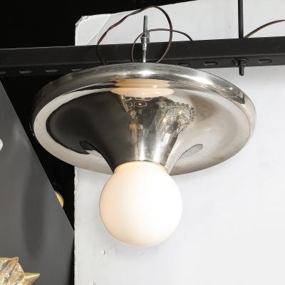Mid Century Modern Spherical Chrome Flush Mount with Milk Glass Globe